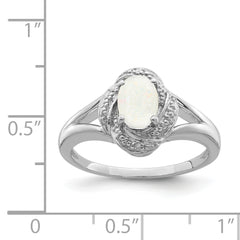 Sterling Silver Rhodium-plated Diam. & Created Opal Ring