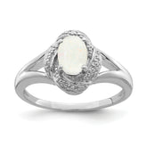 Sterling Silver Rhodium-plated Diam. & Created Opal Ring