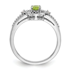 Sterling Silver Rhodium-plated Peridot & Diam. Ring