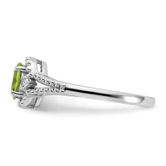 Sterling Silver Rhodium-plated Peridot & Diam. Ring