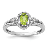 Sterling Silver Rhodium-plated Peridot & Diam. Ring