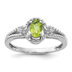 Sterling Silver Rhodium-plated Peridot & Diam. Ring