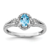 Sterling Silver Rhodium-plated Light Swiss Blue Topaz & Diam. Ring