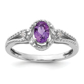 Sterling Silver Rhodium-plated Amethyst & Diam. Ring