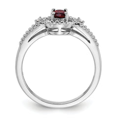 Sterling Silver Rhodium-plated Garnet & Diam. Ring