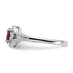 Sterling Silver Rhodium-plated Garnet & Diam. Ring