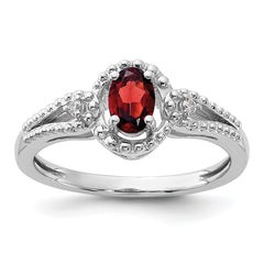 Sterling Silver Rhodium-plated Garnet & Diam. Ring