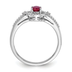 Sterling Silver Rhodium-plated Created Ruby & Diam. Ring