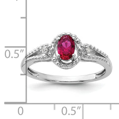 Sterling Silver Rhodium-plated Created Ruby & Diam. Ring