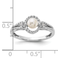 Sterling Silver Rhodium-plated FW Cultured Pearl & Diam. Ring