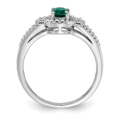 Sterling Silver Rhodium-plated Created Emerald & Diam. Ring