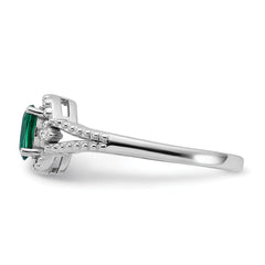 Sterling Silver Rhodium-plated Created Emerald & Diam. Ring