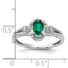 Sterling Silver Rhodium-plated Created Emerald & Diam. Ring
