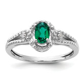 Sterling Silver Rhodium-plated Created Emerald & Diam. Ring