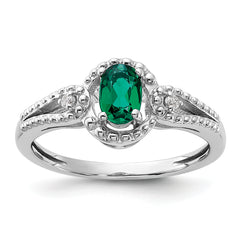 Sterling Silver Rhodium-plated Created Emerald & Diam. Ring