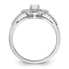 Sterling Silver Rhodium-plated Created Opal & Diam. Ring