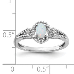 Sterling Silver Rhodium-plated Created Opal & Diam. Ring