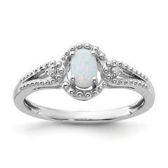 Sterling Silver Rhodium-plated Created Opal & Diam. Ring