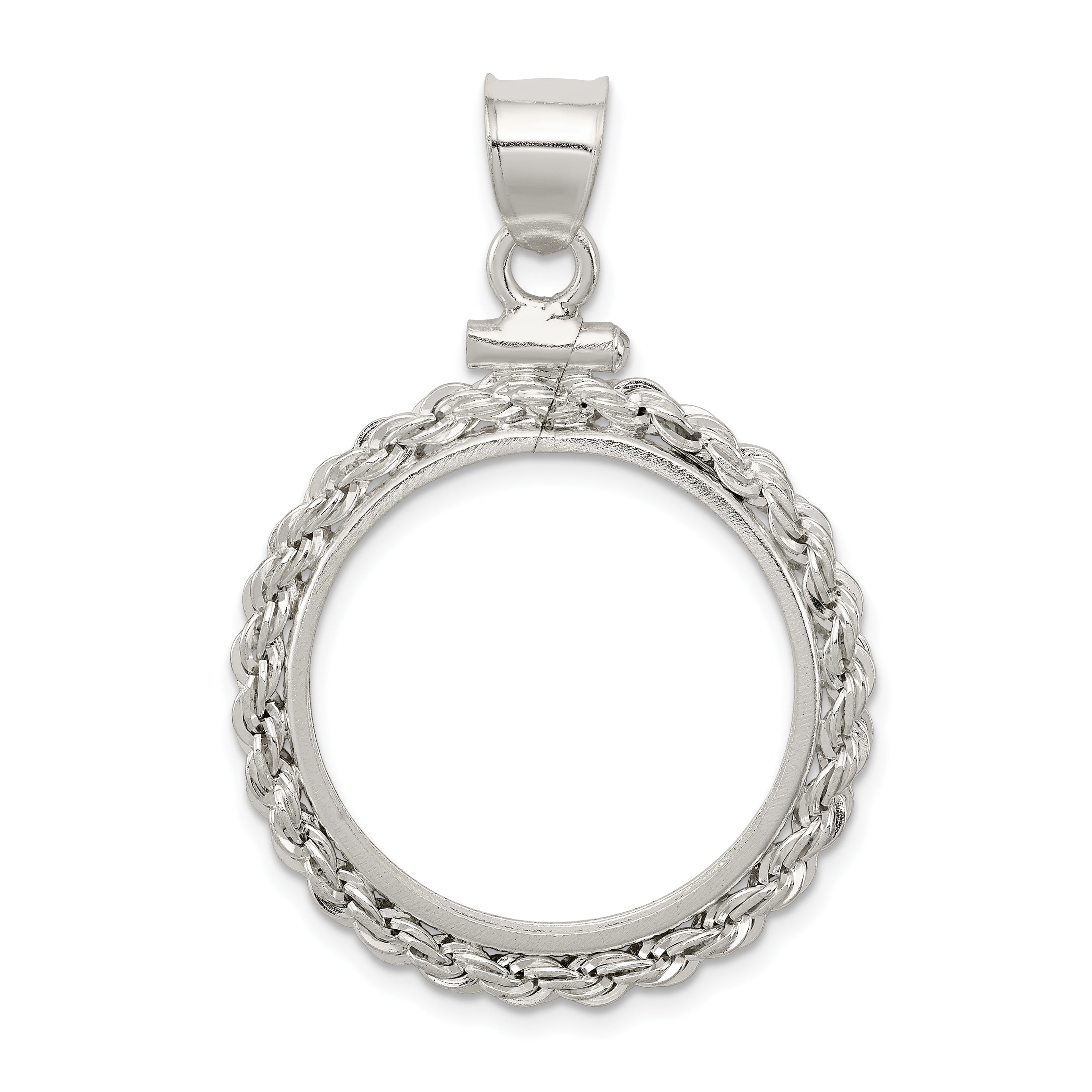 Wideband Distinguished Coin Jewelry Sterling Silver Polished Rope 21.1 x 2.0mm $0.05 Screw Top Coin Bezel Pendant