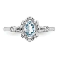 Sterling Silver Rhodium-plated Aquamarine & Diam. Ring