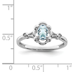 Sterling Silver Rhodium-plated Aquamarine & Diam. Ring