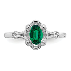 Sterling Silver Rhodium-plated Created Emerald & Diam. Ring