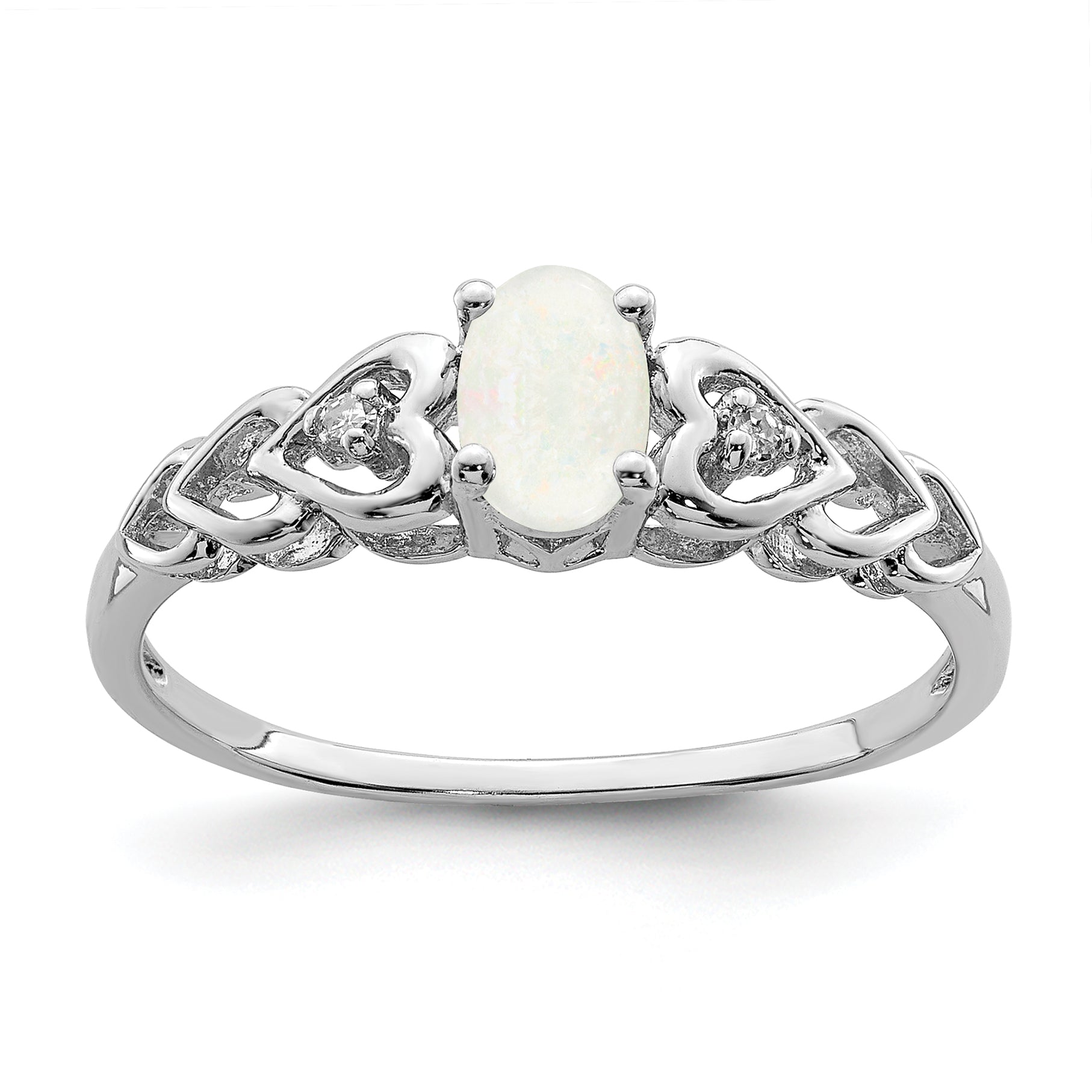 Sterling Silver Rhodium-plated Created Opal & Diam. Ring