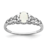Sterling Silver Rhodium-plated Created Opal & Diam. Ring