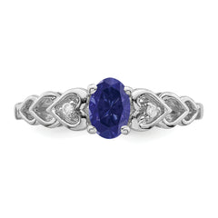 Sterling Silver Rhodium-plated Created Sapphire & Diam. Ring