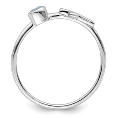 Sterling Silver Rhodium-plated Polished Cross Aquamarine Ring