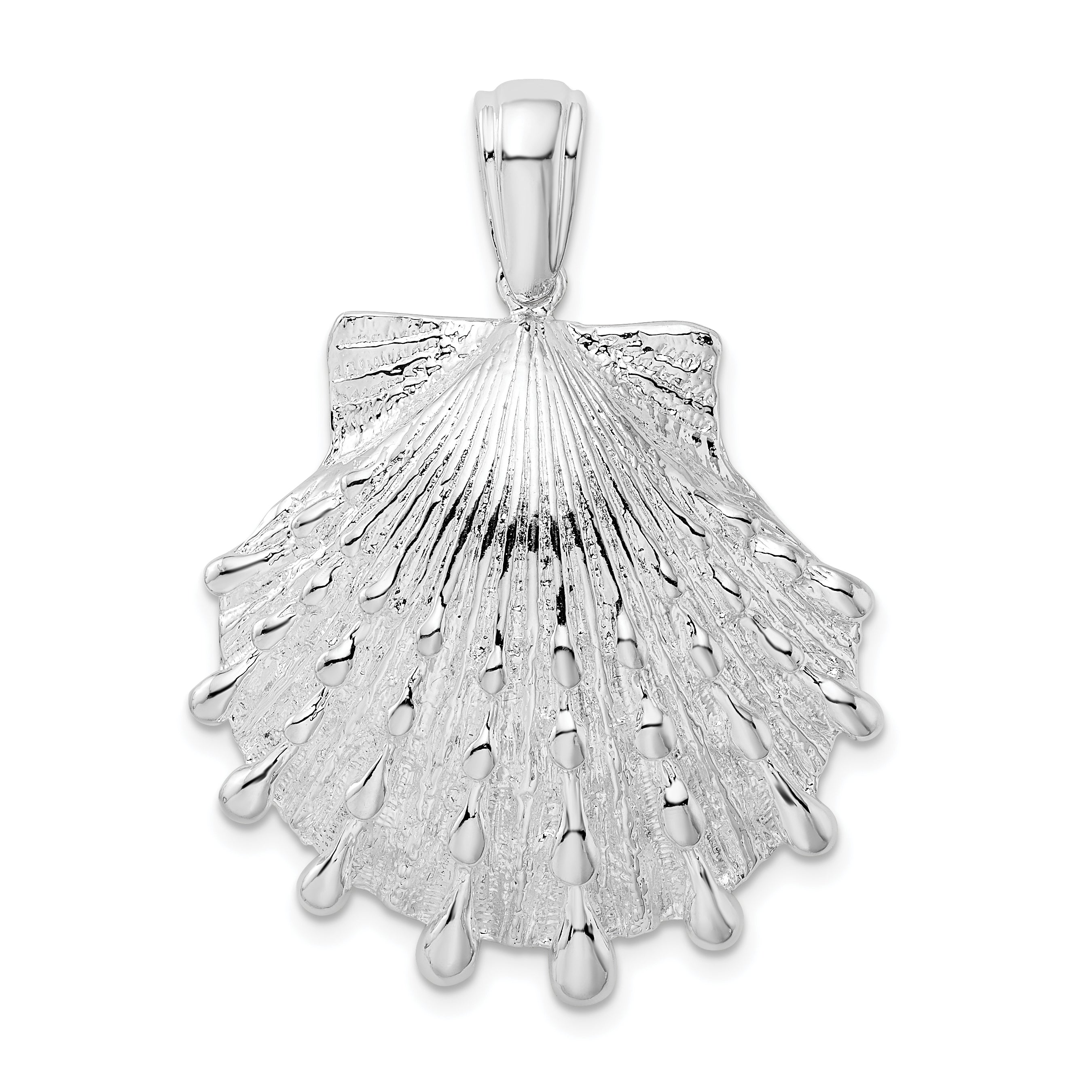 De-Ani Sterling Silver Rhodium-Plated Polished and Textured Lions Paw Shell Pendant
