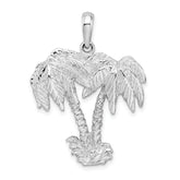 De-Ani Sterling Silver Rhodium-Plated Polished and Textured Double Palm Tree Pendant