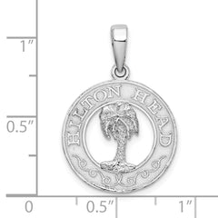 De-Ani Sterling Silver Rhodium-Plated Hilton Head with Palm Tree Round Pendant