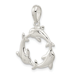 De-Ani Sterling Silver Rhodium-Plated Polished 3 Dolphin Circle Pendant
