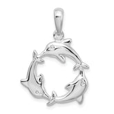 De-Ani Sterling Silver Rhodium-Plated Polished 3 Dolphin Circle Pendant