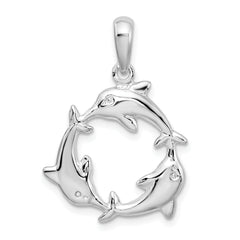 De-Ani Sterling Silver Rhodium-Plated Polished 3 Dolphin Circle Pendant