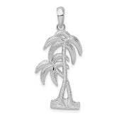 De-Ani Sterling Silver Rhodium-Plated Polished and Textured Double Palm Tree Pendant