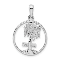 De-Ani Sterling Silver Rhodium-Plated Polished Marco Island Palm Tree Pendant