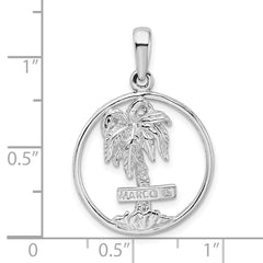 De-Ani Sterling Silver Rhodium-Plated Polished Marco Island Palm Tree Pendant