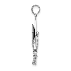 De-Ani Sterling Silver Rhodium-plated Polished 3D Moveable Tassel Graduation Cap Pendant