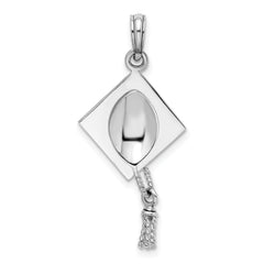 De-Ani Sterling Silver Rhodium-plated Polished 3D Moveable Tassel Graduation Cap Pendant