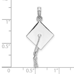 De-Ani Sterling Silver Rhodium-plated Polished 3D Moveable Tassel Graduation Cap Pendant