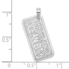 De-Ani Sterling Silver Rhodium-plated Polished and Textured Ocean City Maryland License Plate Pendant