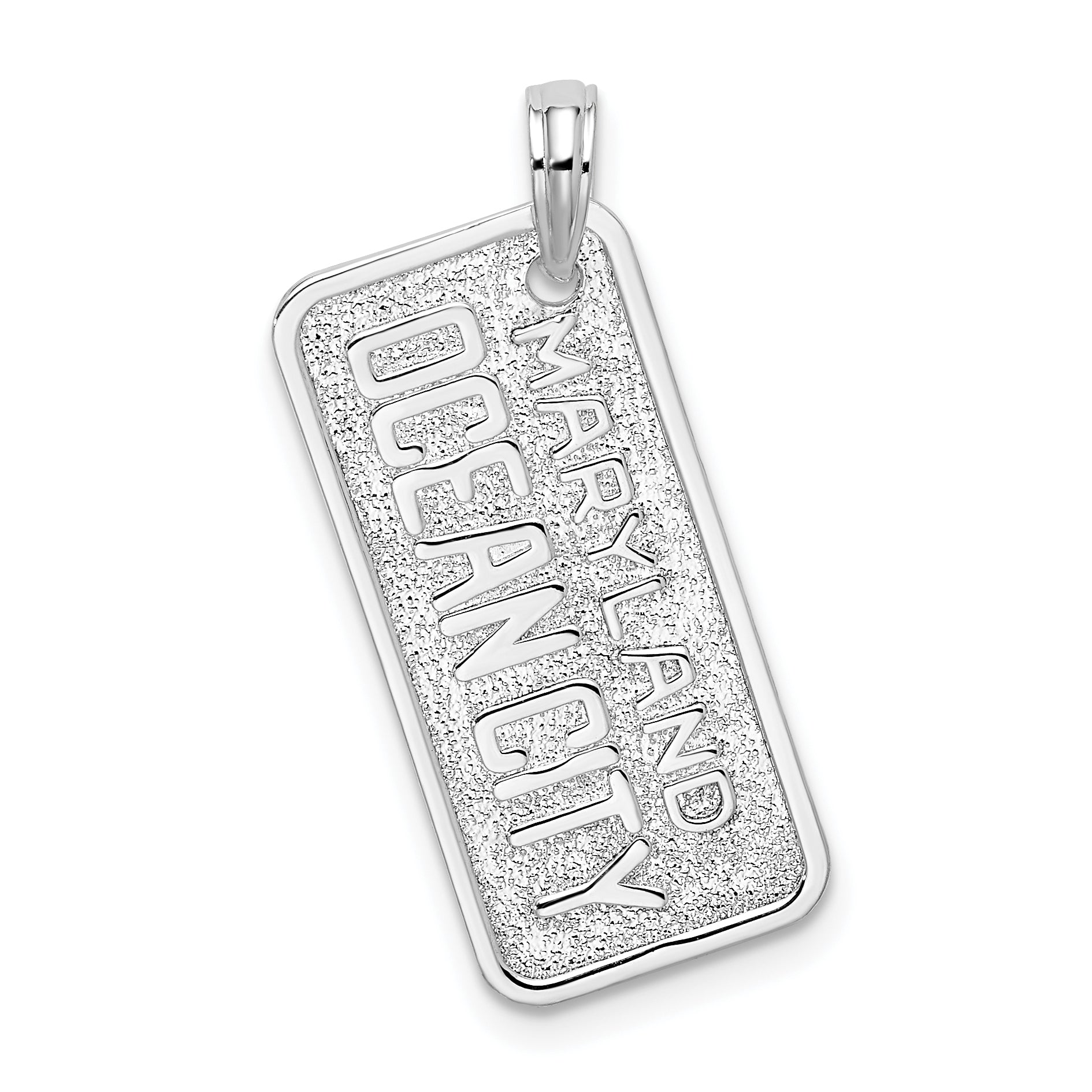 De-Ani Sterling Silver Rhodium-plated Polished and Textured Ocean City Maryland License Plate Pendant
