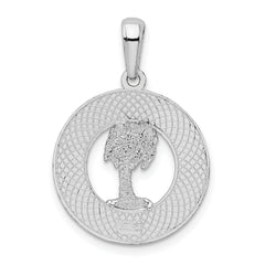 De-Ani Sterling Silver Rhodium-Plated St. Augustine with Palm Tree Circle Pendant