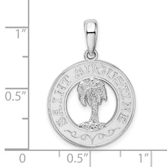 De-Ani Sterling Silver Rhodium-Plated St. Augustine with Palm Tree Circle Pendant