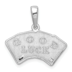 De-Ani Sterling Silver Rhodium-plated Polished 4 Aces Good Luck Playing Cards Pendant