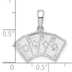 De-Ani Sterling Silver Rhodium-plated Polished 4 Aces Good Luck Playing Cards Pendant