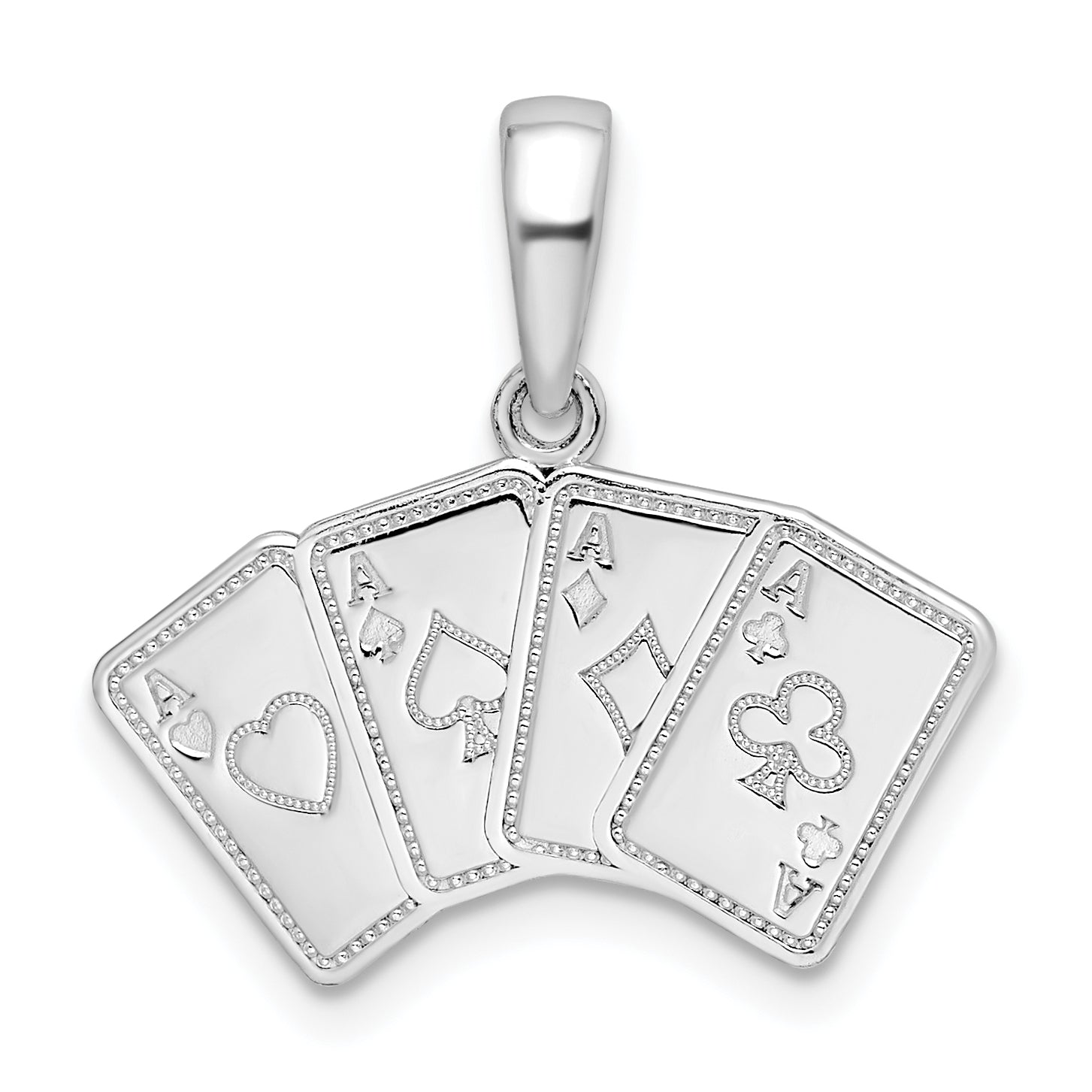 De-Ani Sterling Silver Rhodium-plated Polished 4 Aces Good Luck Playing Cards Pendant