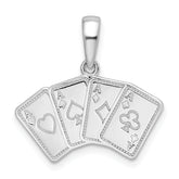 De-Ani Sterling Silver Rhodium-plated Polished 4 Aces Good Luck Playing Cards Pendant